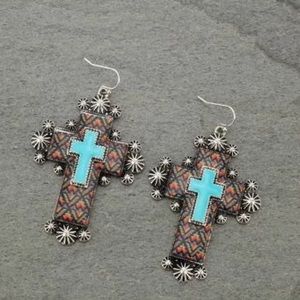 Aztec Print Cross Earrings